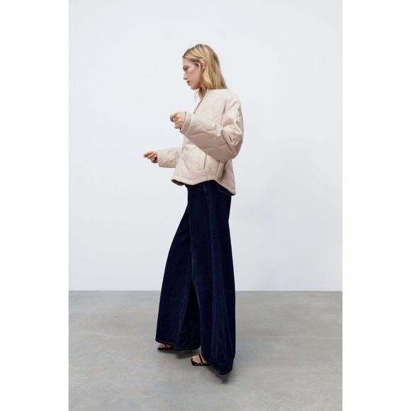 Cream Zara Quilted Pattern Faux Leather Puffer Jacket (NWT) - Picture 4 of 11